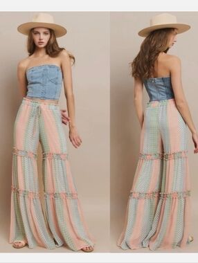 241 Wisteria Lane Striped Multicolor Flared Pants